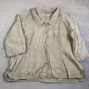 FLAX Womens 100% Linen Button Down Shirt Taupe Gray Lithuania Size M